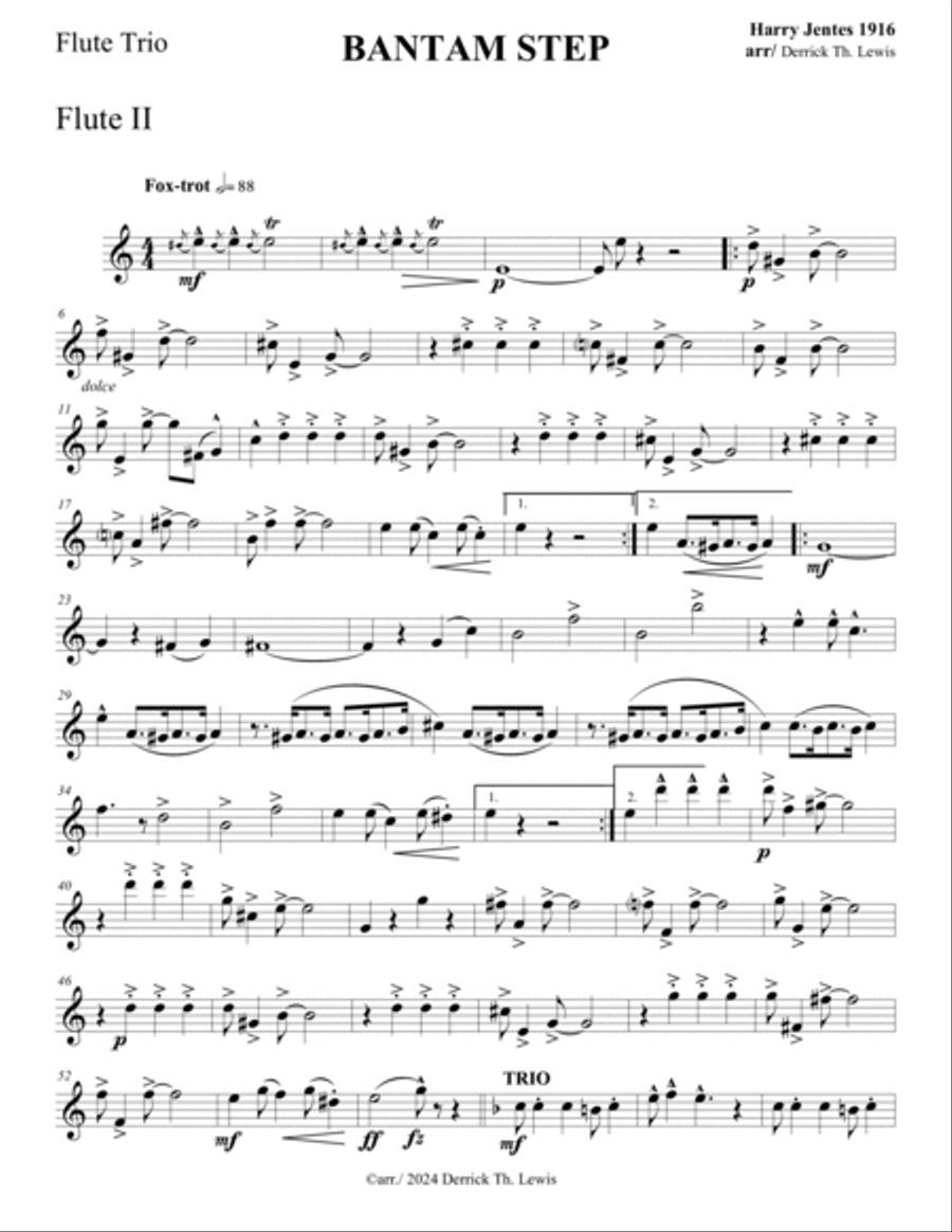 Harry Jentes: Bantam Step (Rag), 1916: for flute trio (3 flutes) Flute Trio scores gallery preview page 3