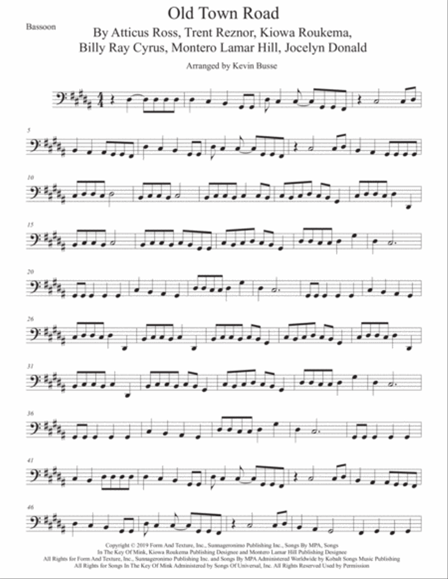 Old Town Road (remix) Bassoon Solo scores gallery preview page 1