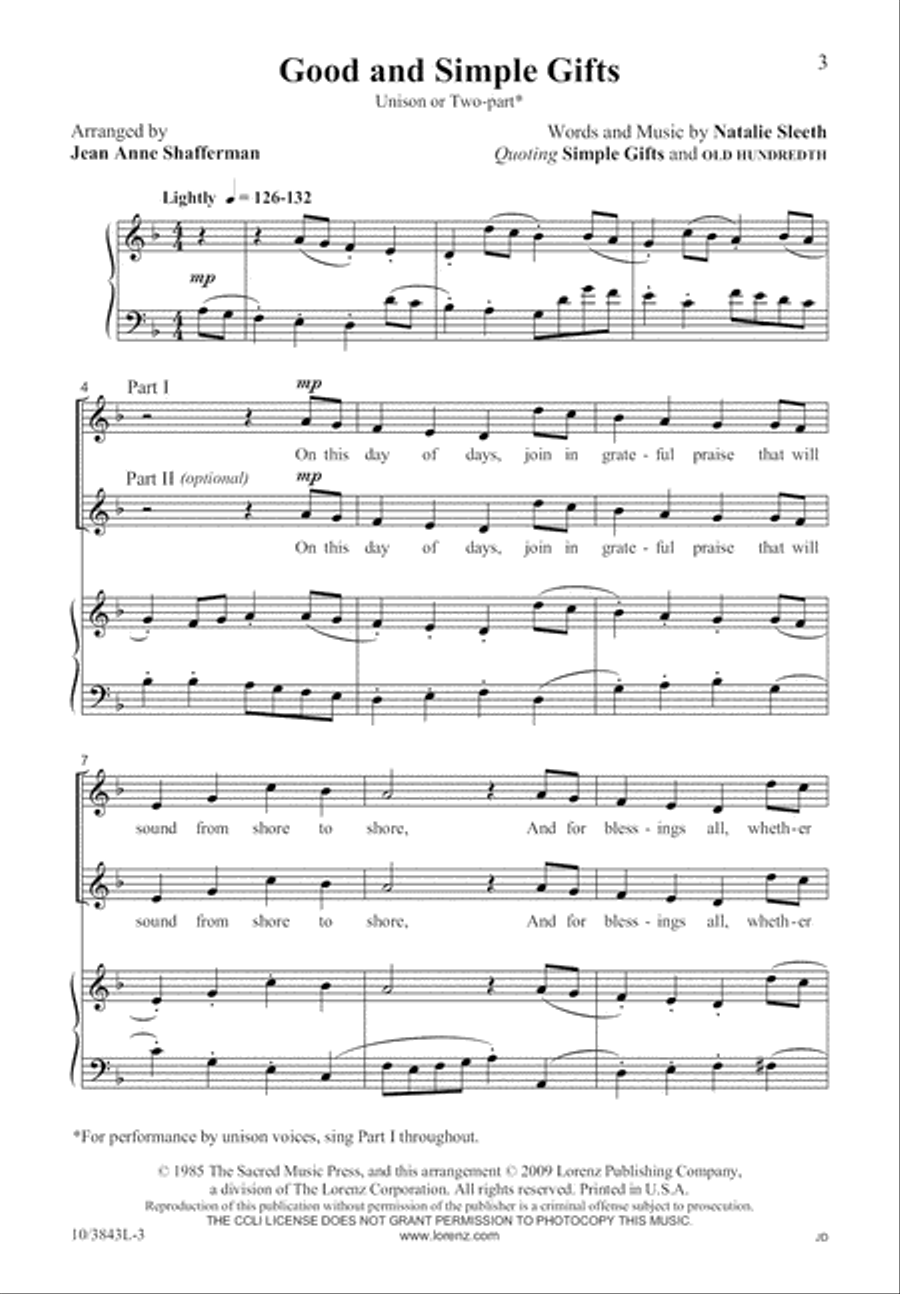 Good and Simple Gifts Unison Choir scores gallery preview page 4