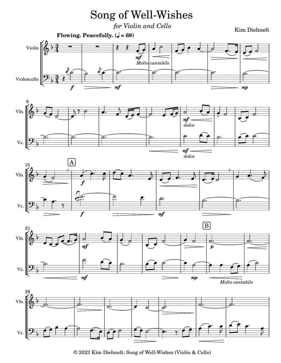 Diehnelt: Song of Well-Wishes (Violin and Cello) String Duet scores gallery preview page 2