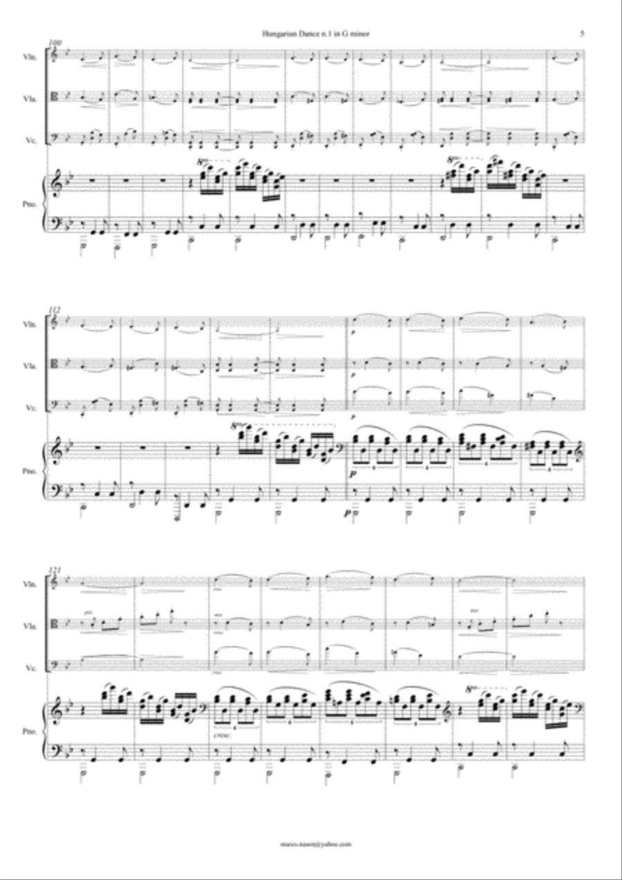Brahms - Hungarian Dance n.1 in G minor for Piano Quartet Piano Quartet scores gallery preview page 5
