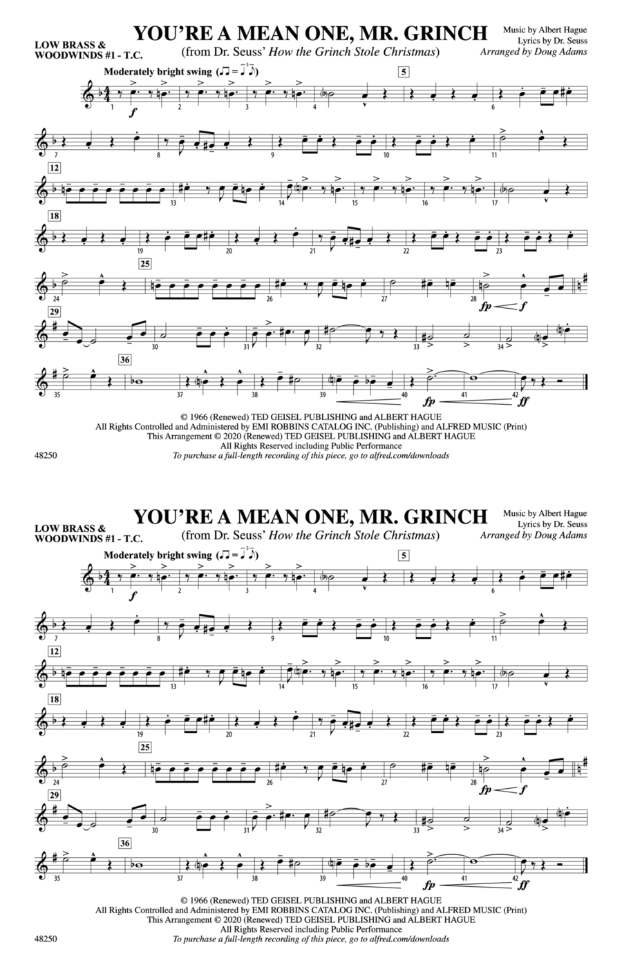 You're a Mean One, Mr. Grinch: Low Brass & Woodwinds #1 - Treble Clef Marching Band scores gallery preview page 1