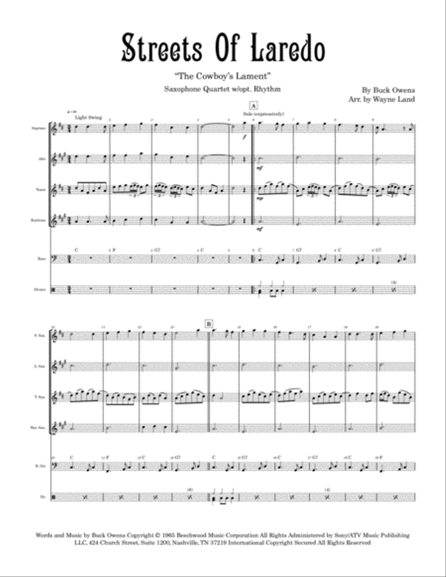 Streets Of Laredo Saxophone Quartet scores gallery preview page 2