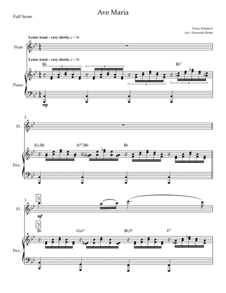 Ave Maria (Franz Schubert) for Flute Solo and Piano with Chords