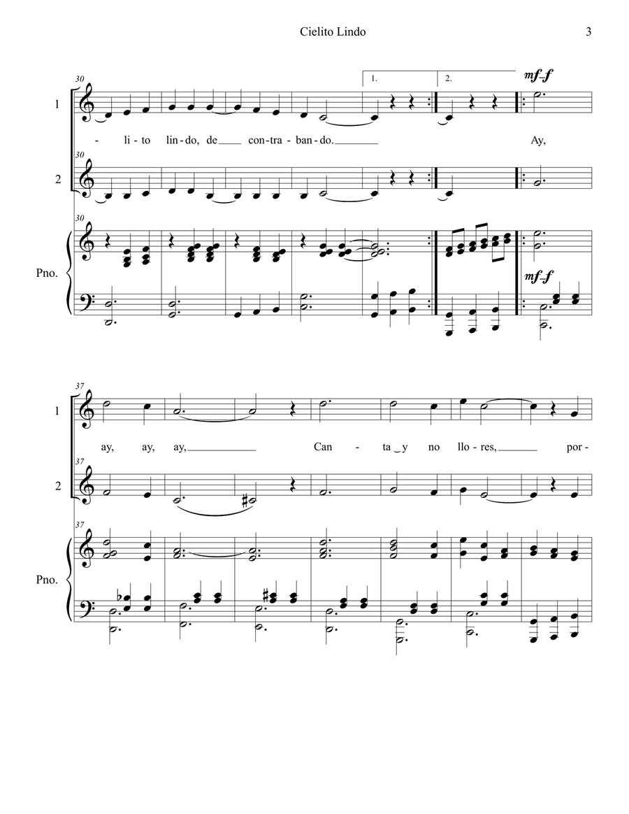 Cielito Lindo (Duet, Accompanied) Vocal Duet scores gallery preview page 3