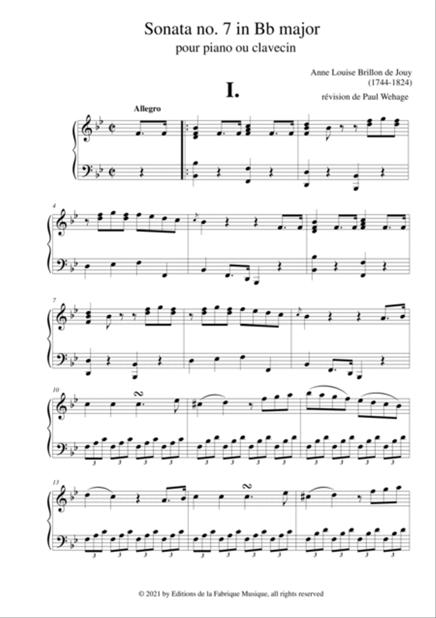 Anne-Louise Brillon de Jouy: Sonata no. 7 in Bb Major for piano or harpsichord Harpsichord scores gallery preview page 3