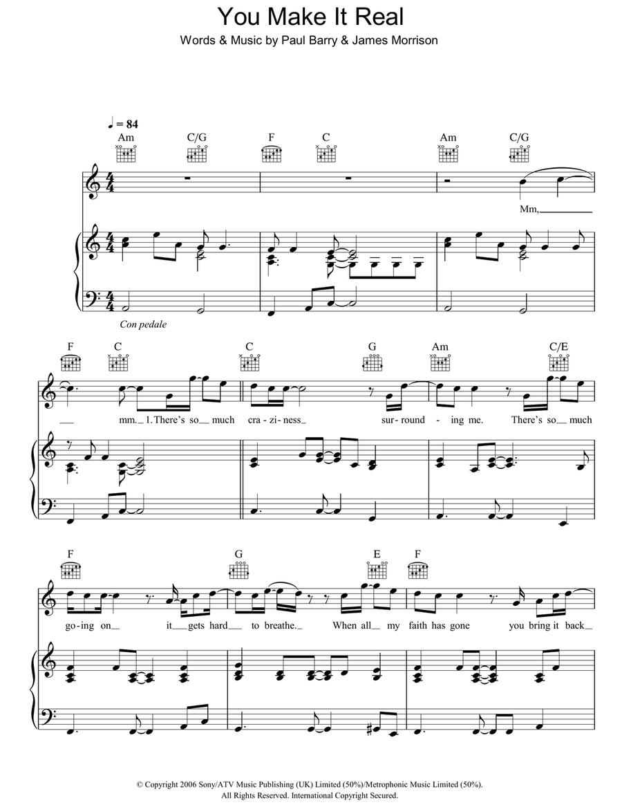 You Make It Real Piano, Vocal, Guitar scores gallery preview page 1