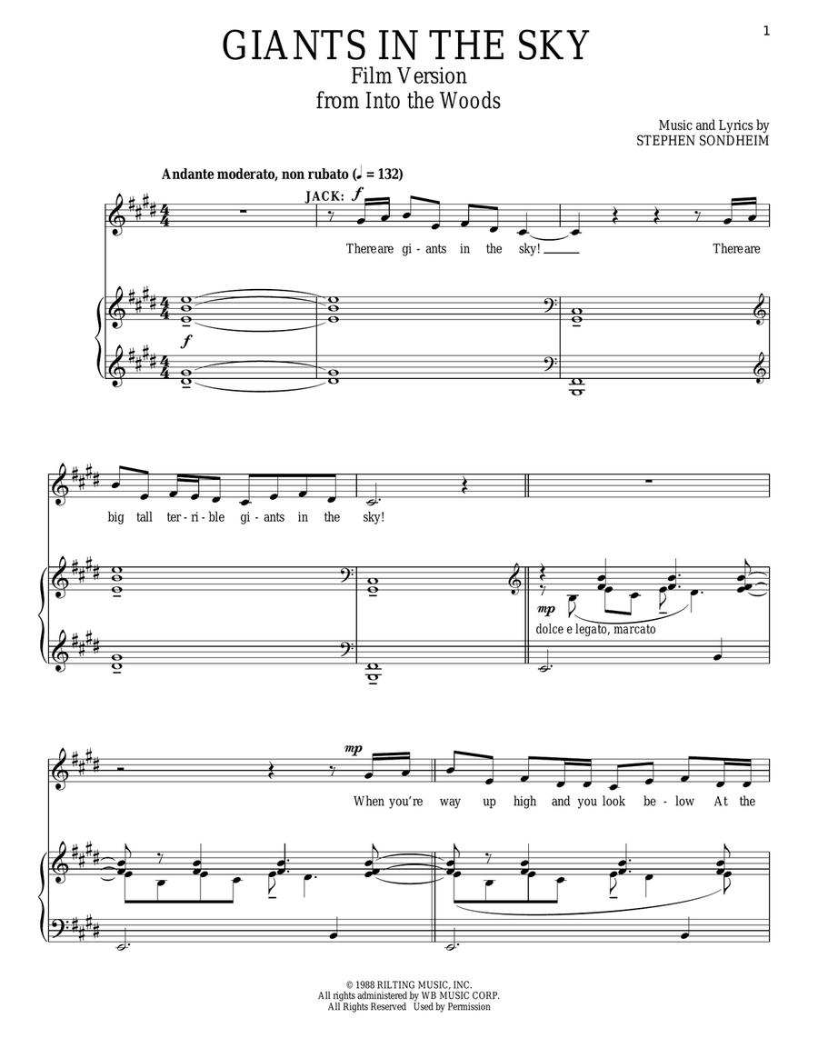 Giants In The Sky (Film Version) (from Into The Woods) Piano, Vocal scores gallery preview page 1