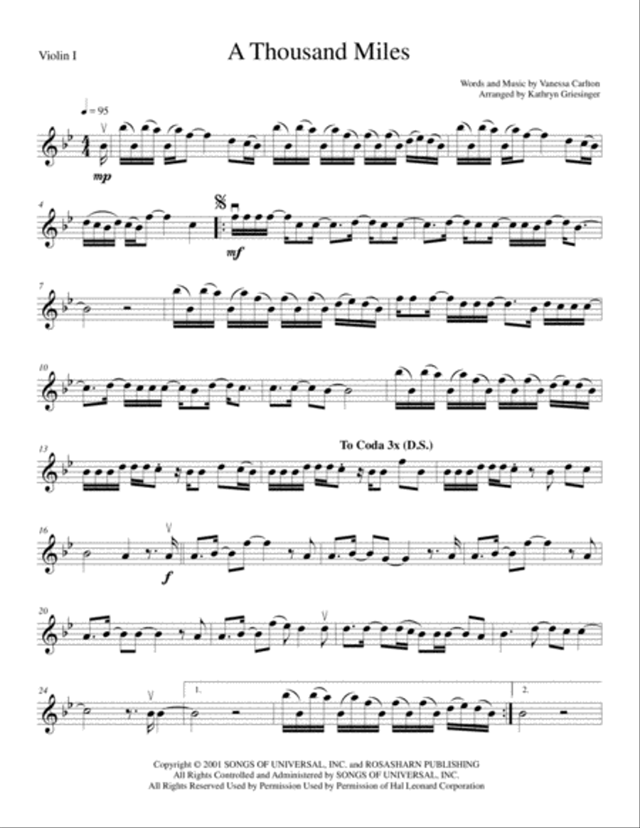 A Thousand Miles String Quartet scores gallery preview page 1