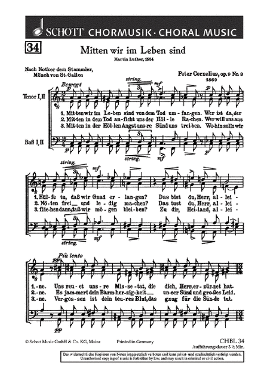 Mitten wir im Leben sind vom Tod umfangen Men's Choir scores gallery preview page 1