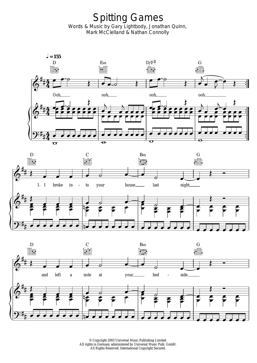 Spitting Games Piano, Vocal scores gallery preview page 1