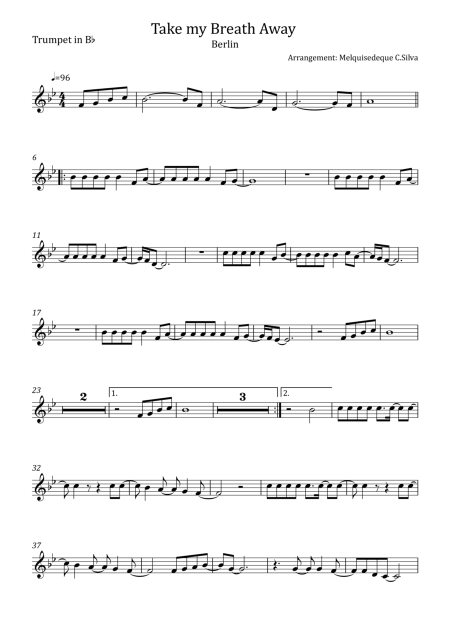 Take My Breath Away (love Theme) Trumpet Solo scores gallery preview page 1