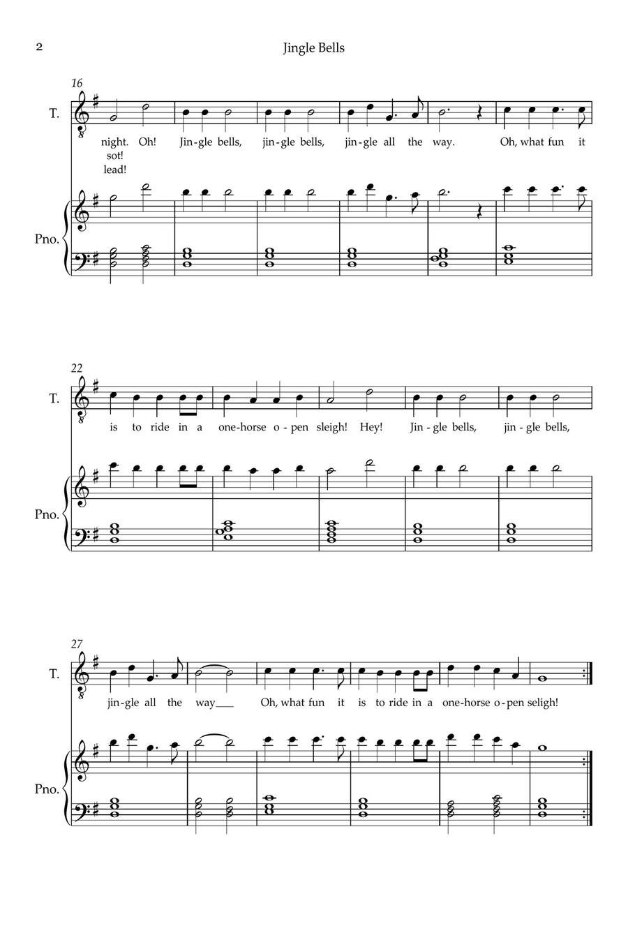 Jingle Bells Tenor Voice scores gallery preview page 2