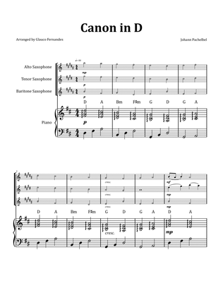 Canon by Pachelbel - Saxophone Trio with Piano and Chord Notation