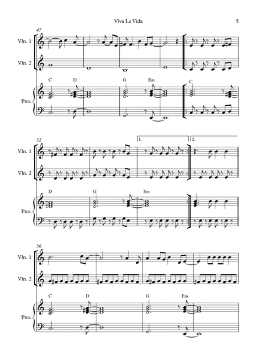Viva La Vida String Duet scores gallery preview page 5