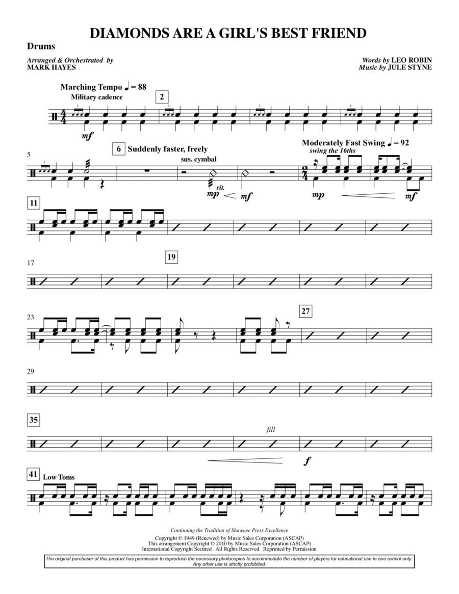 Diamonds Are A Girl's Best Friend - Drum Set Choir scores gallery preview page 1