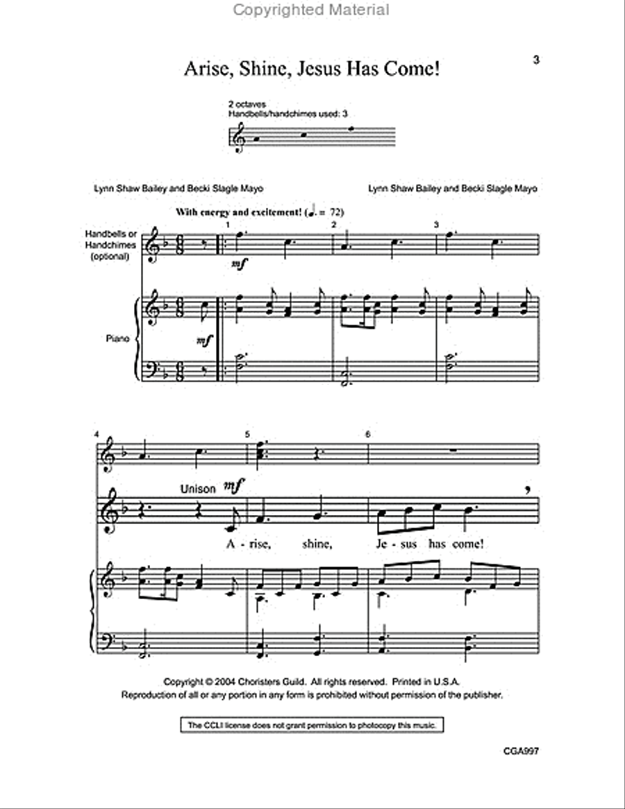 Arise, Shine, Jesus Has Come Unison Choir scores gallery preview page 3