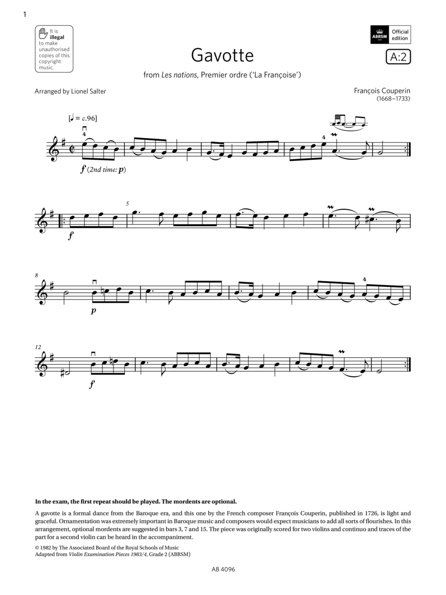 Gavotte (Grade 2, A2, from the ABRSM Violin Syllabus from 2024) Violin Solo scores gallery preview page 1