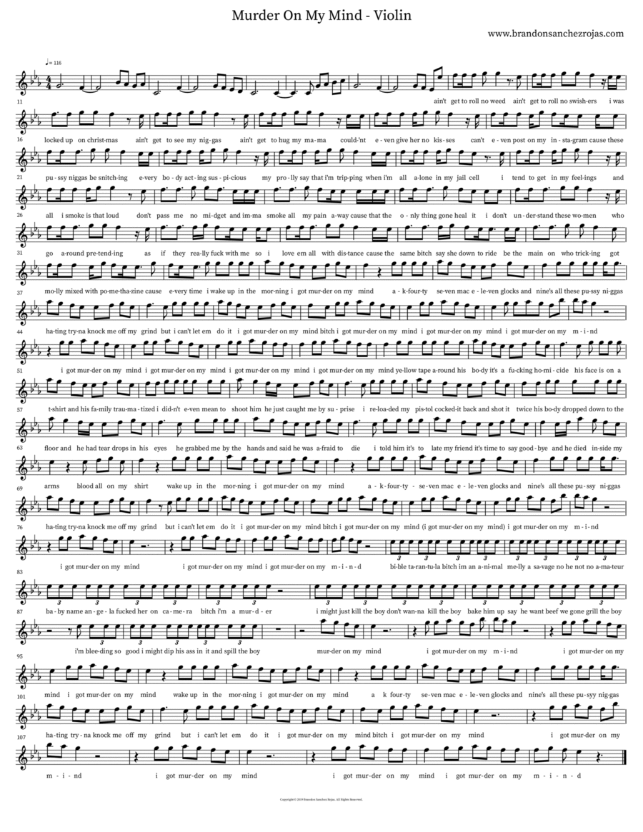 Murder On My Mind - Violin Violin Solo scores gallery preview page 1