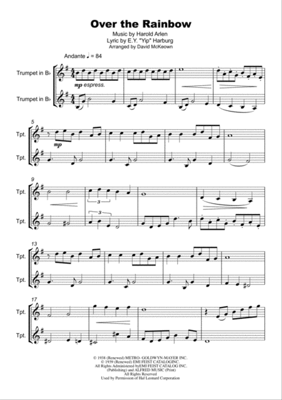 Over The Rainbow (from The Wizard Of Oz) Trumpet Duet scores gallery preview page 2