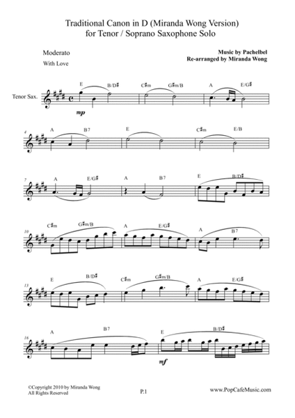 Traditional Canon in D - Alto Sax + Tenor Sax + Concert Key