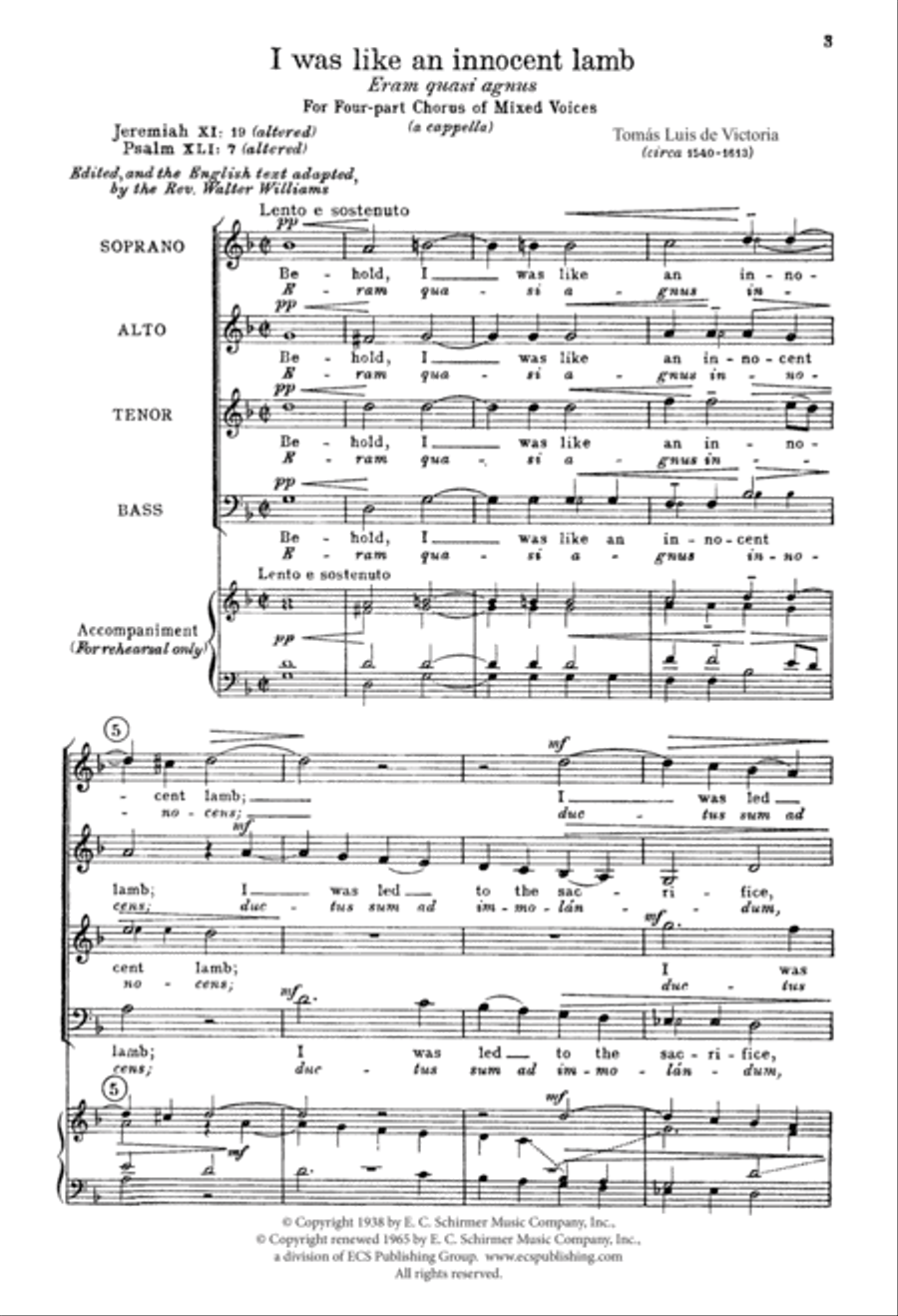 I Was Like an Innocent Lamb (Eram quasi agnus) 4-Part scores gallery preview page 3