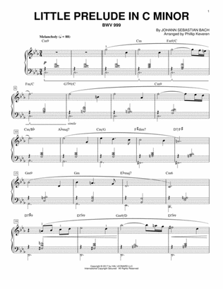 Book cover for Little Prelude in C Minor, BWV 999 [Jazz version] (arr. Phillip Keveren)