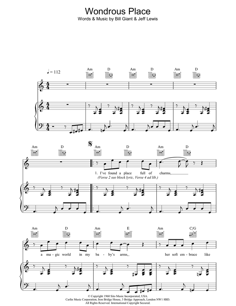 Wondrous Place Piano, Vocal, Guitar scores gallery preview page 1