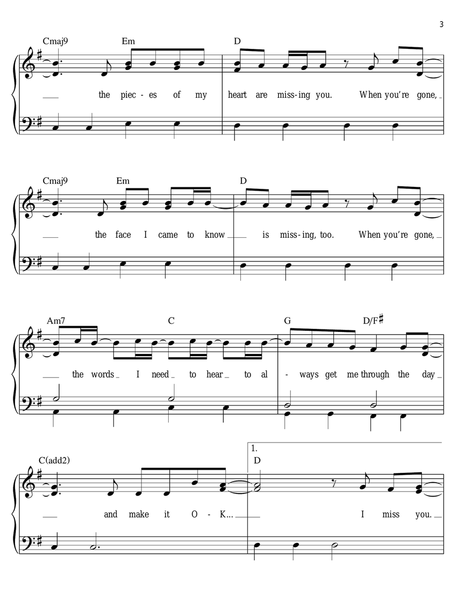 When You're Gone Easy Piano scores gallery preview page 3