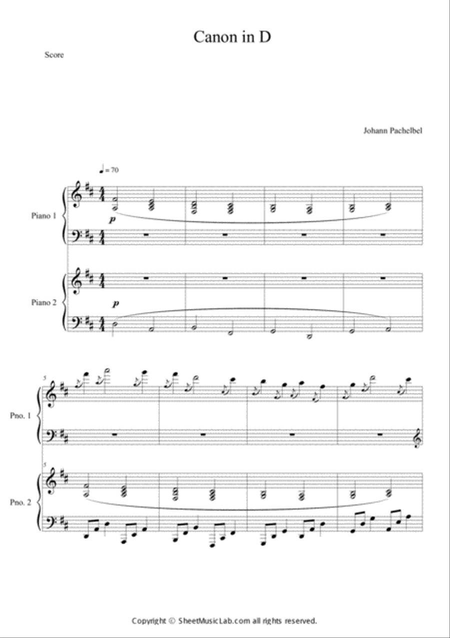 Canon in D (Hard Version) Piano Duet scores gallery preview page 1