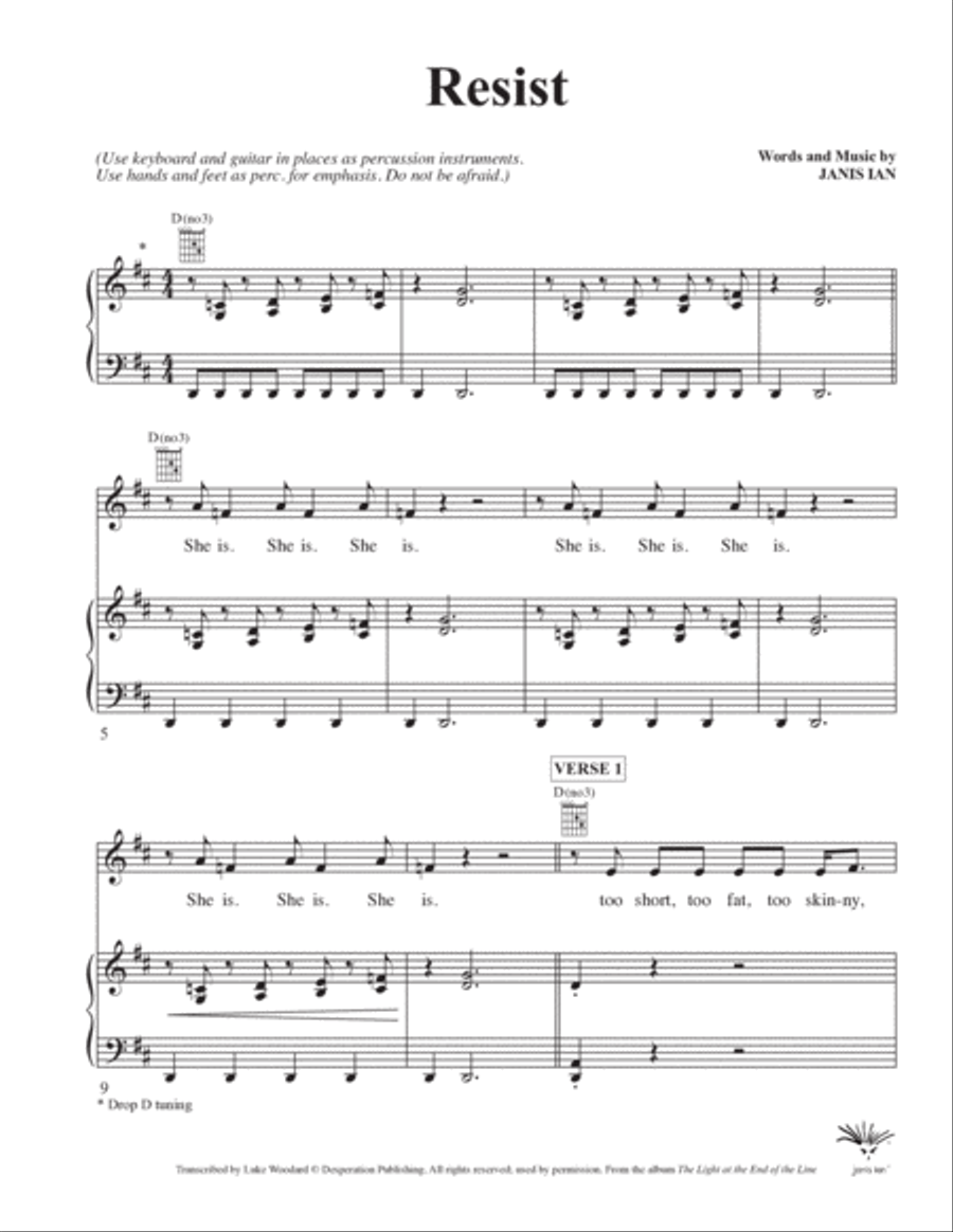 Resist Piano, Vocal, Guitar scores gallery preview page 2