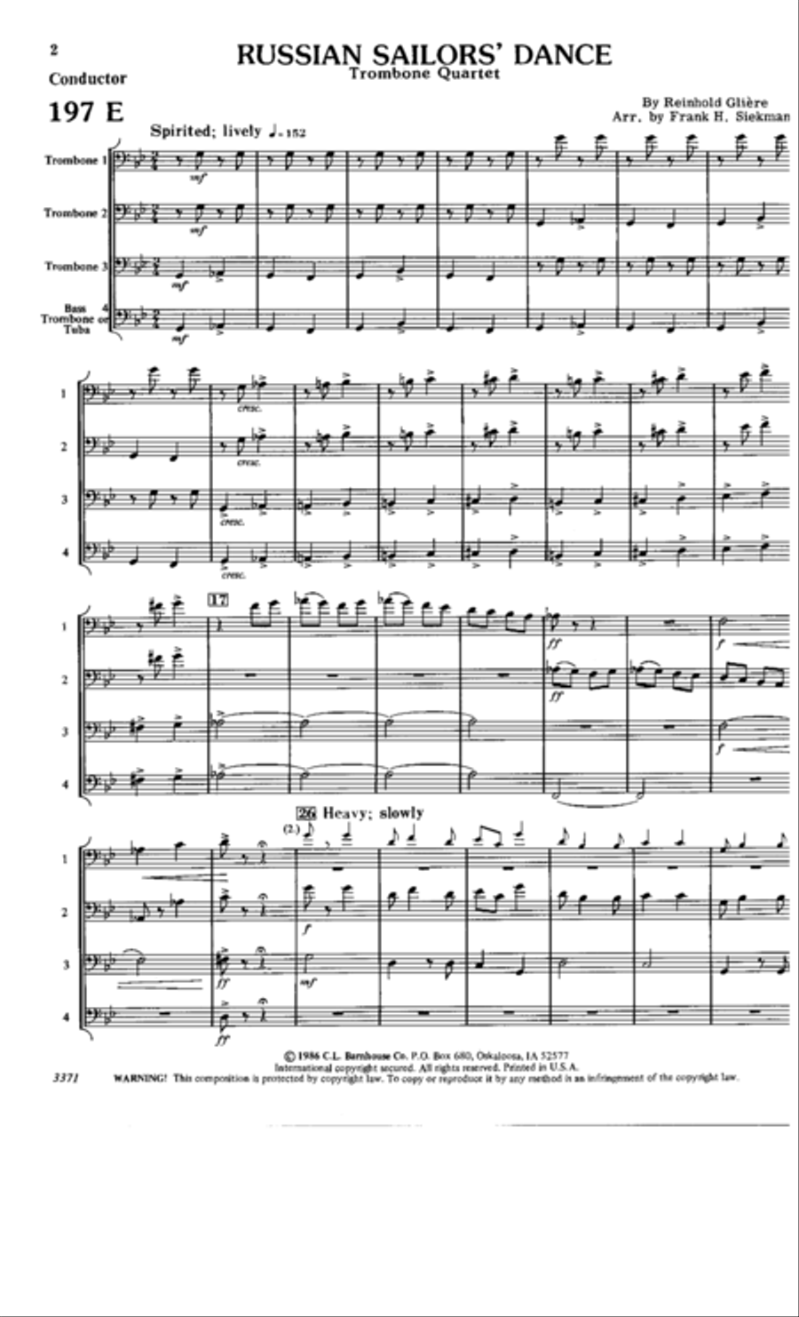 Russian Sailors' Dance Trombone Quartet scores gallery preview page 2