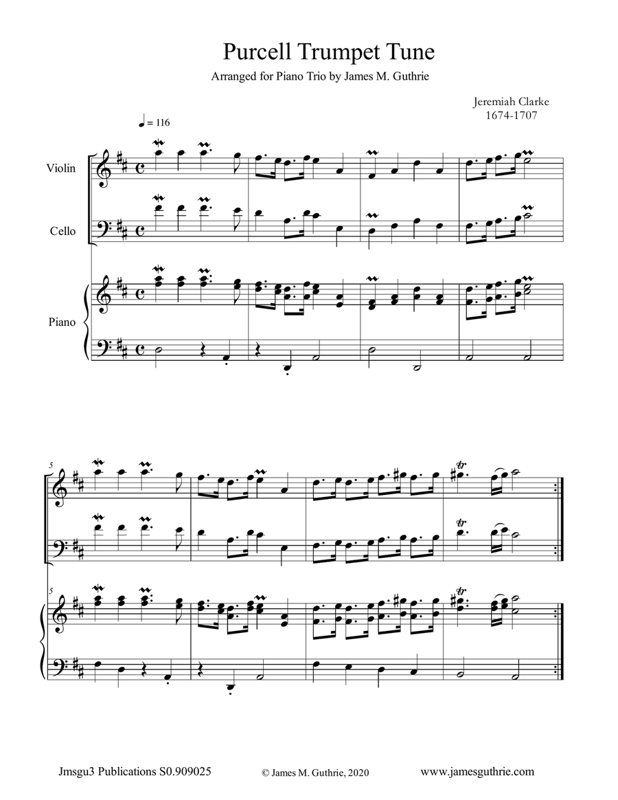 Clarke: Purcell Trumpet Tune for Piano Trio Clarke: Purcell Trumpet Tune for Piano Trio Piano Trio scores gallery preview page 1