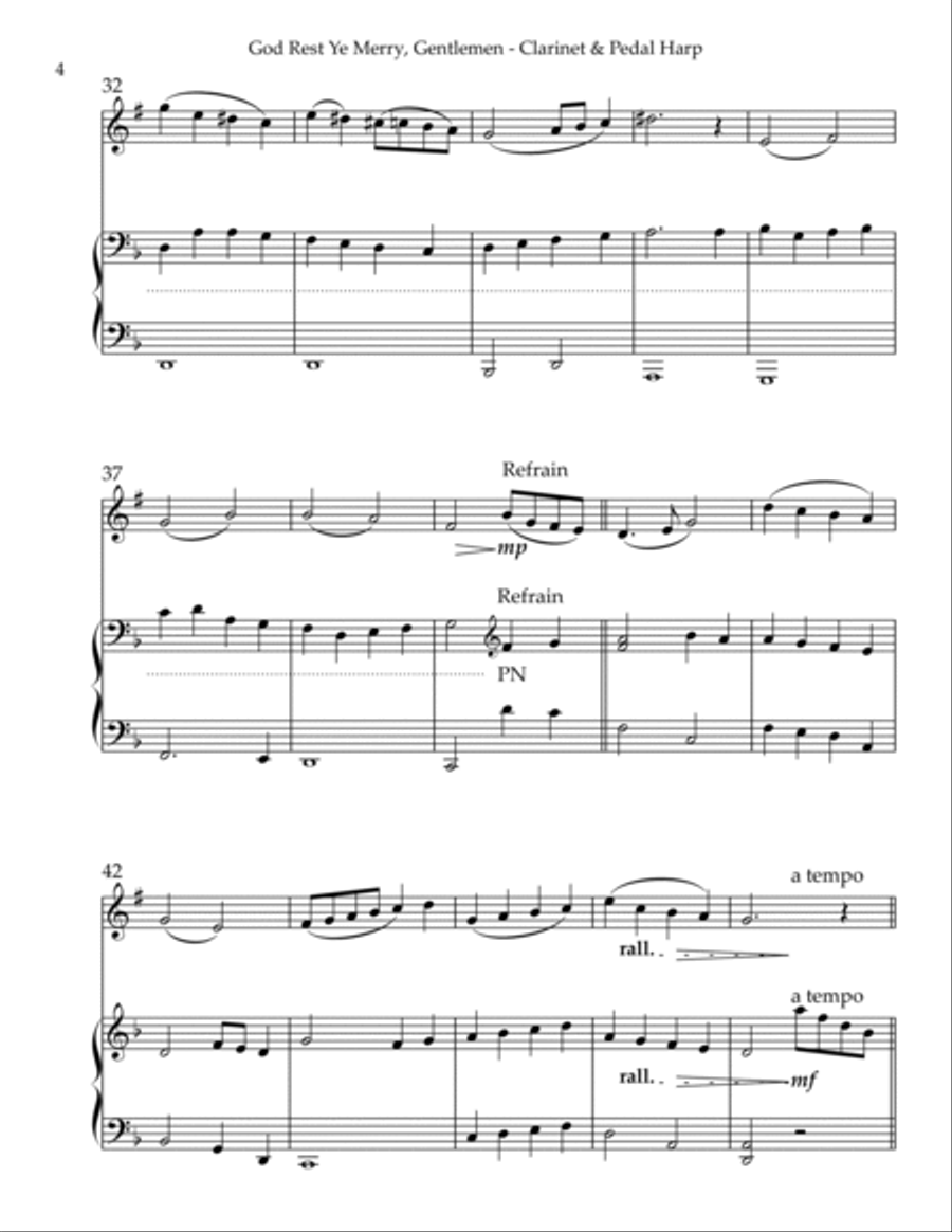 God Rest Ye Merry, Gentlemen, Duet for Bb Clarinet & Pedal Harp B-Flat Clarinet scores gallery preview page 4