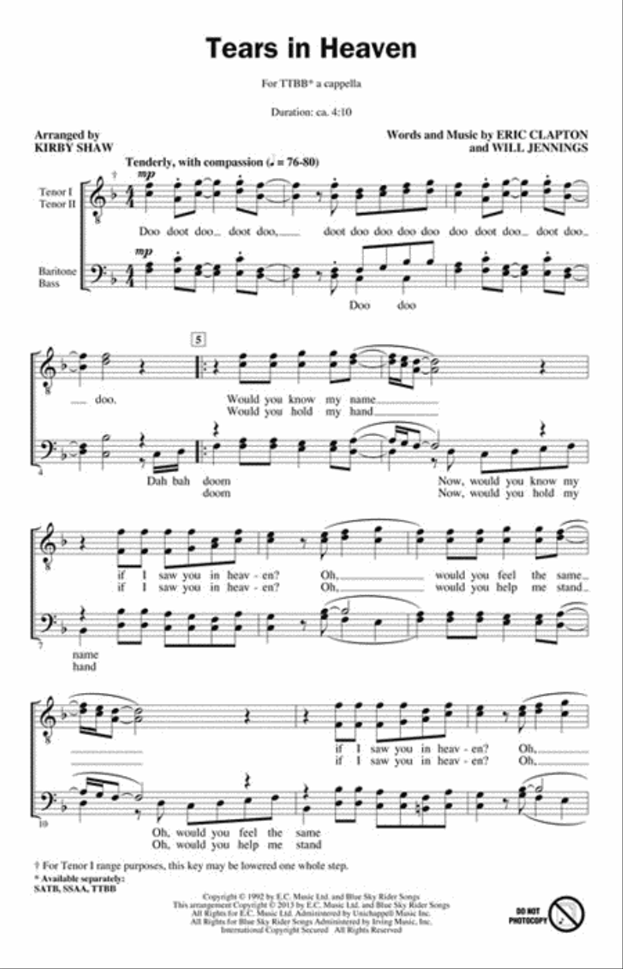 Tears in Heaven TTBB scores gallery preview page 2