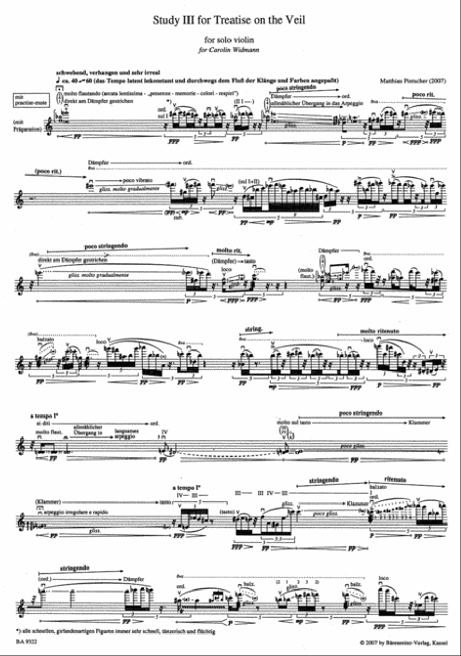 Study III for Treatise on the Veil for Solo Violin Violin Solo scores gallery preview page 2