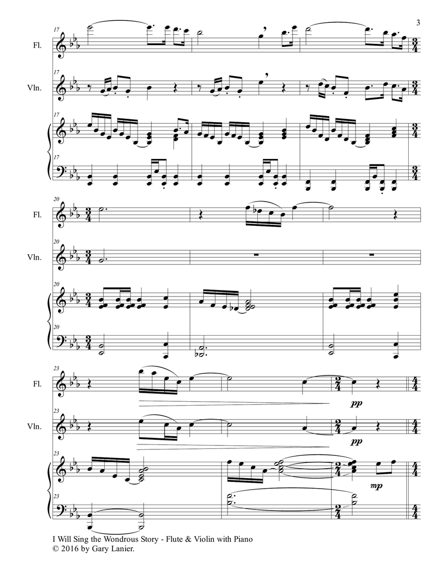 I WILL SING THE WONDROUS STORY (Trio – Flute & Violin with Piano and Parts) Flute scores gallery preview page 4