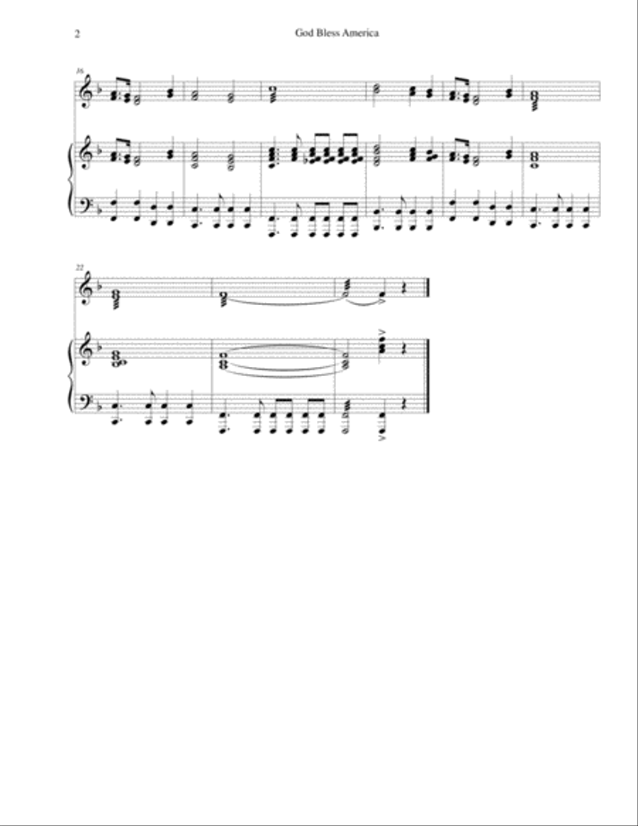 God Bless America God Bless America Easy Piano scores gallery preview page 2