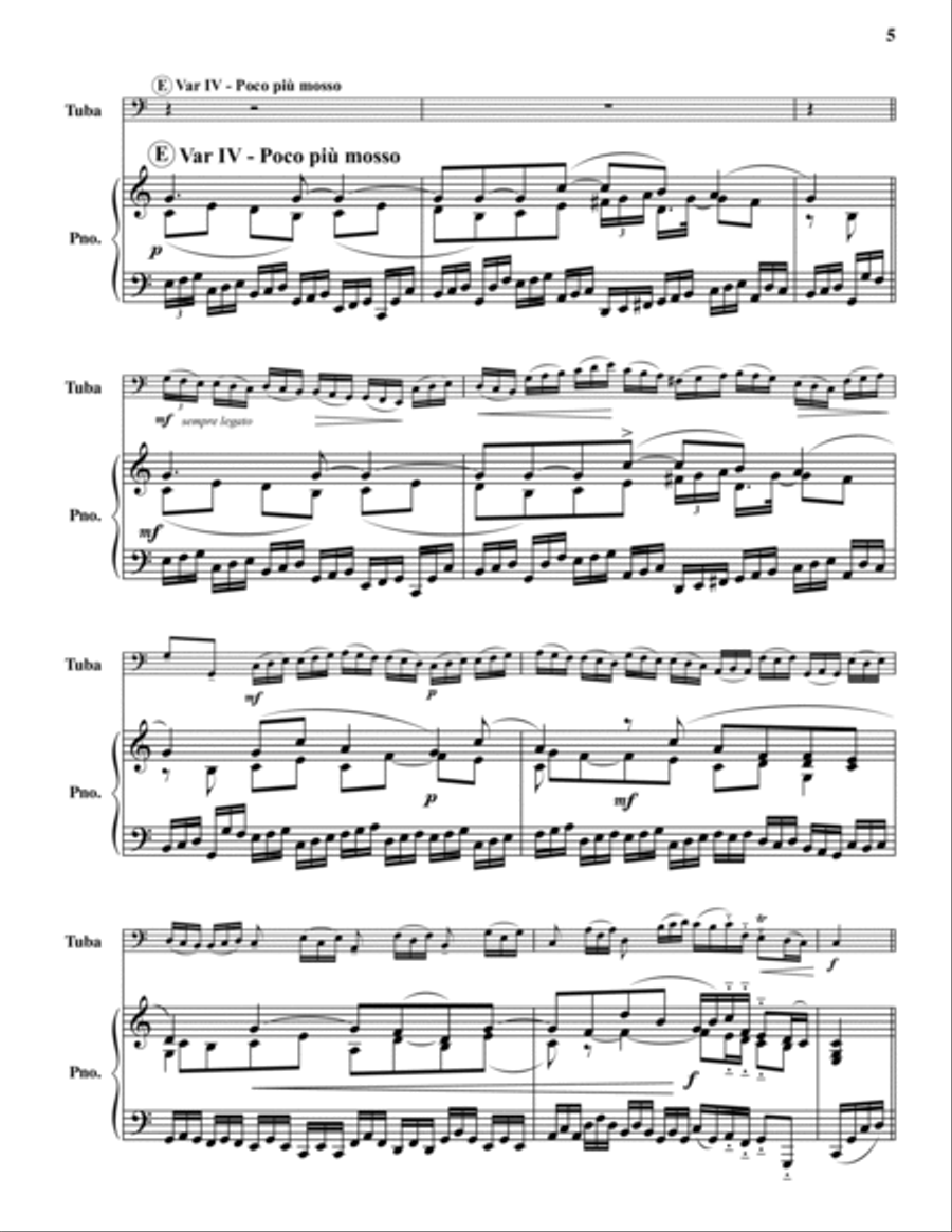 Aria con Variazioni, from the Fifth Harpsichord Suite Tuba scores gallery preview page 5