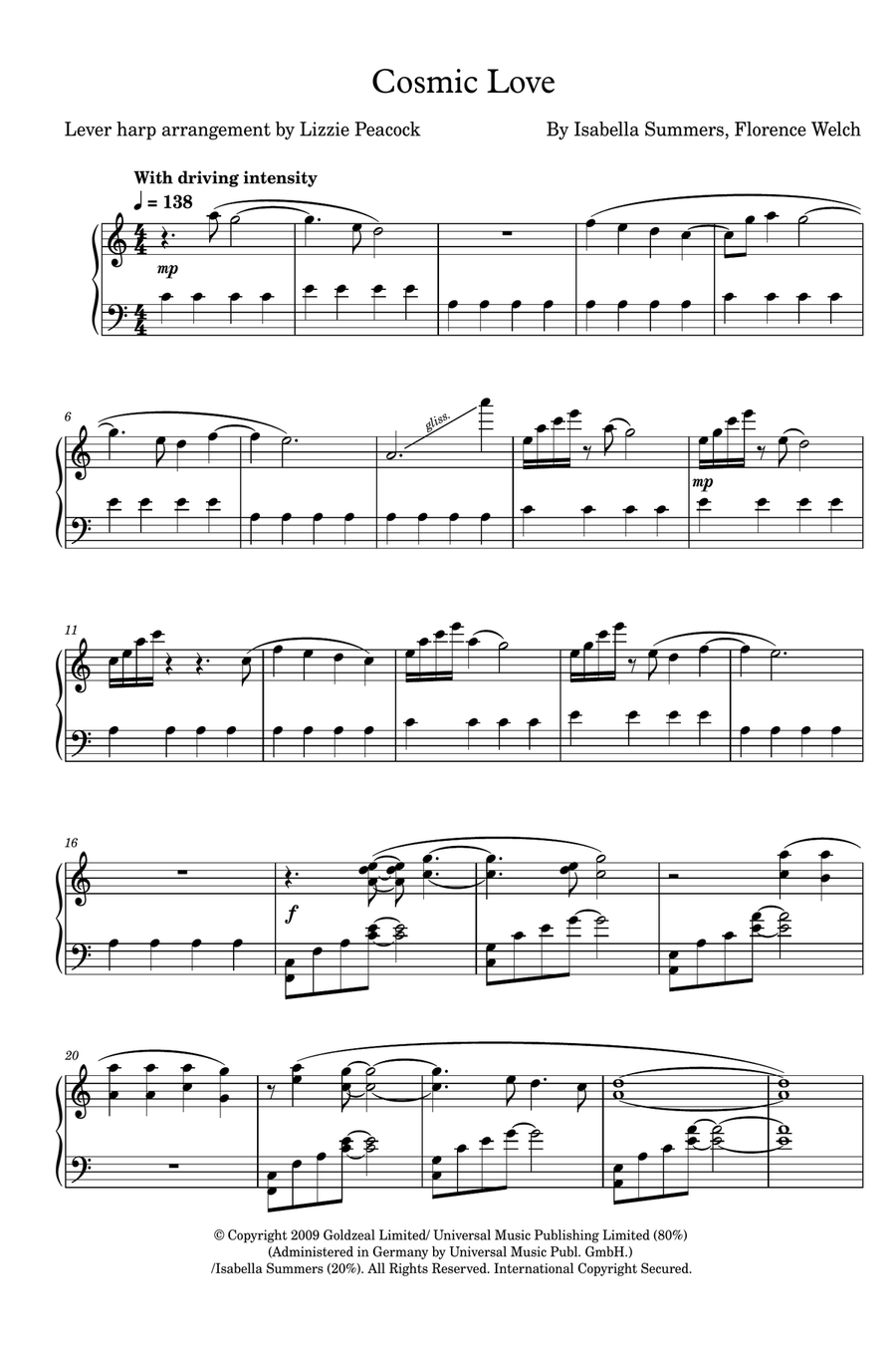 Cosmic Love Celtic Harp scores gallery preview page 1