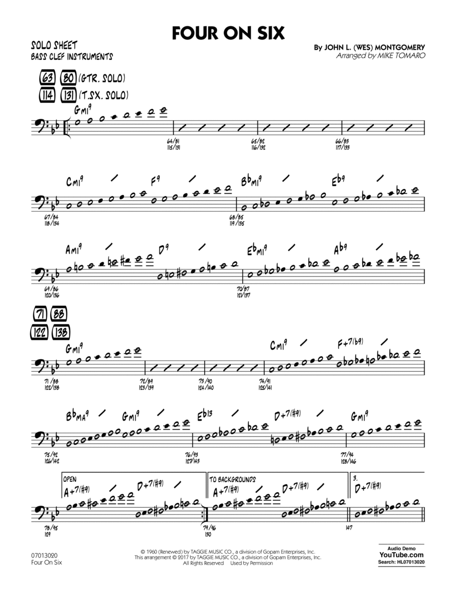 Four on Six - Bass Clef Solo Sheet Part scores gallery preview page 1