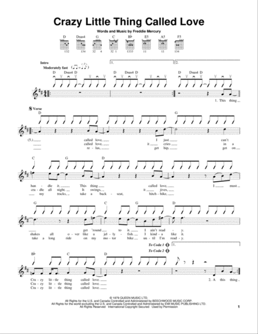 Crazy Little Thing Called Love Acoustic Guitar scores gallery preview page 1