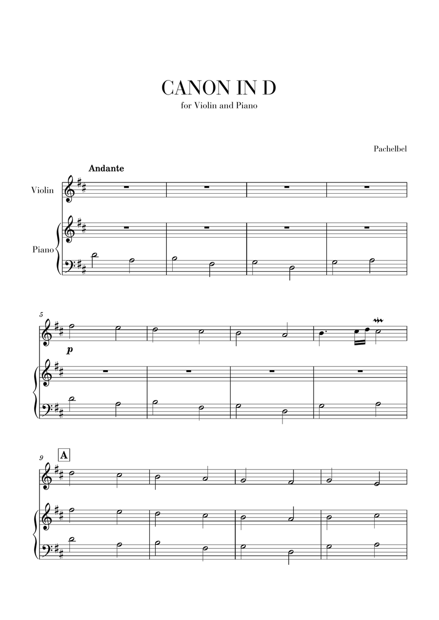 Canon in D for Violin and Very Easy Piano Canon in D for Violin and Very Easy Piano Small Ensemble scores gallery preview page 1