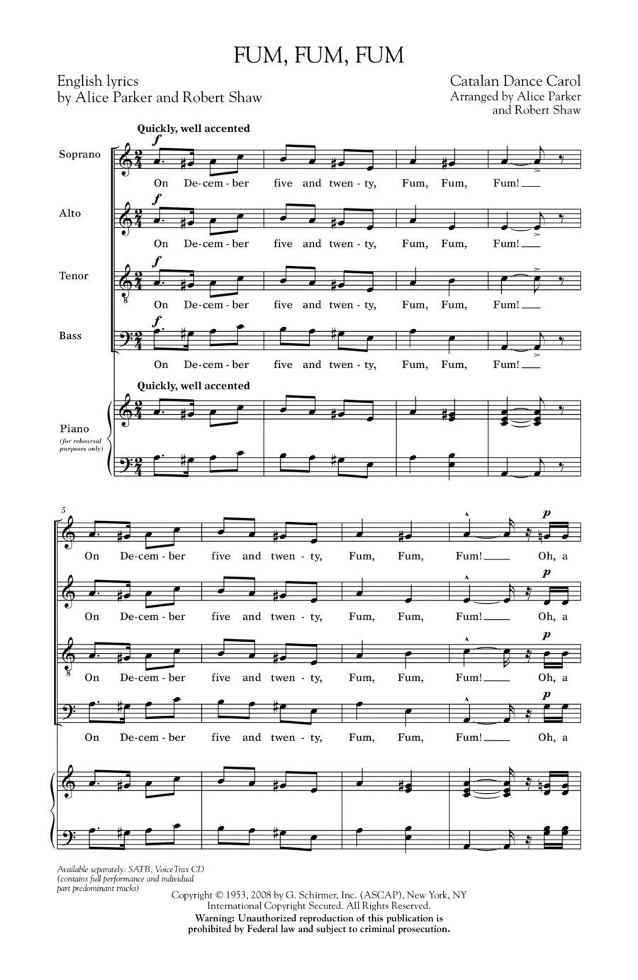 Fum, Fum, Fum 4-Part scores gallery preview page 1