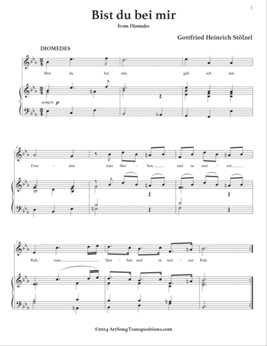 STÖLZEL: Bist du bei mir (transposed to 8 keys: E-flat, D, D-flat, C, B, B-flat, A, A-flat major) Voice scores gallery preview page 2