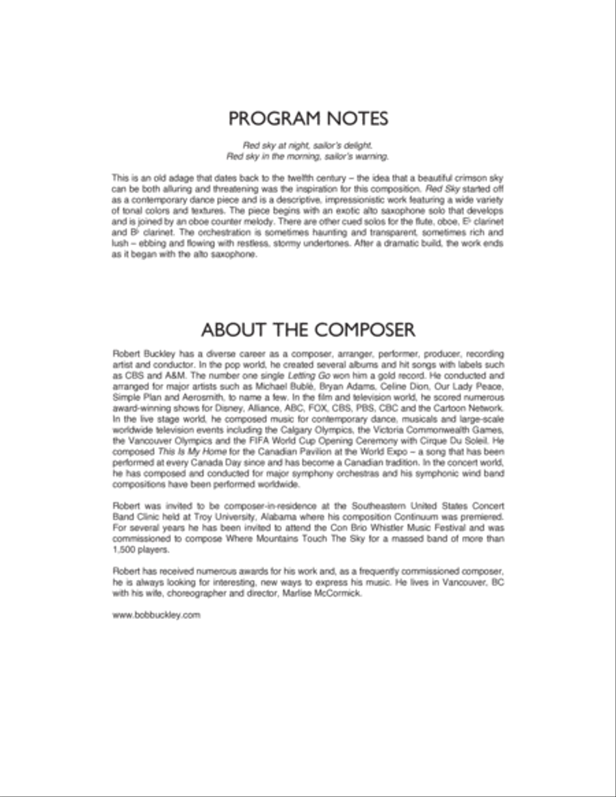 Red Sky (Digital Only) - Conductor Score (Full Score) Concert Band scores gallery preview page 2