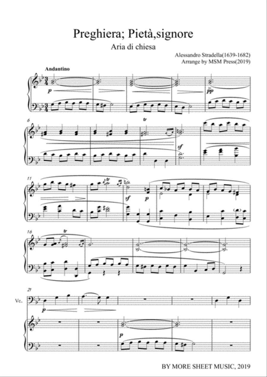 Stradella-Preghiera; Pietà,signore, for Cello and Piano Piano scores gallery preview page 3