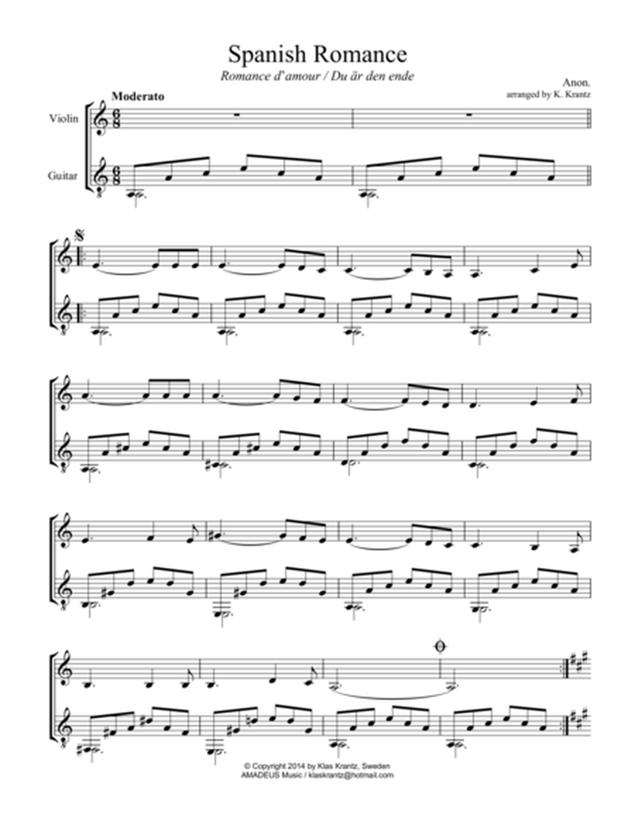 Spanish Romance, Romanza for violin and easy guitar (A Minor) image number null