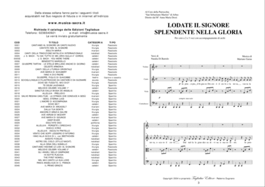 LODATE IL SIGNORE SPLENDENTE NELLA GLORIA - Mariano Garau Voice scores gallery preview page 3