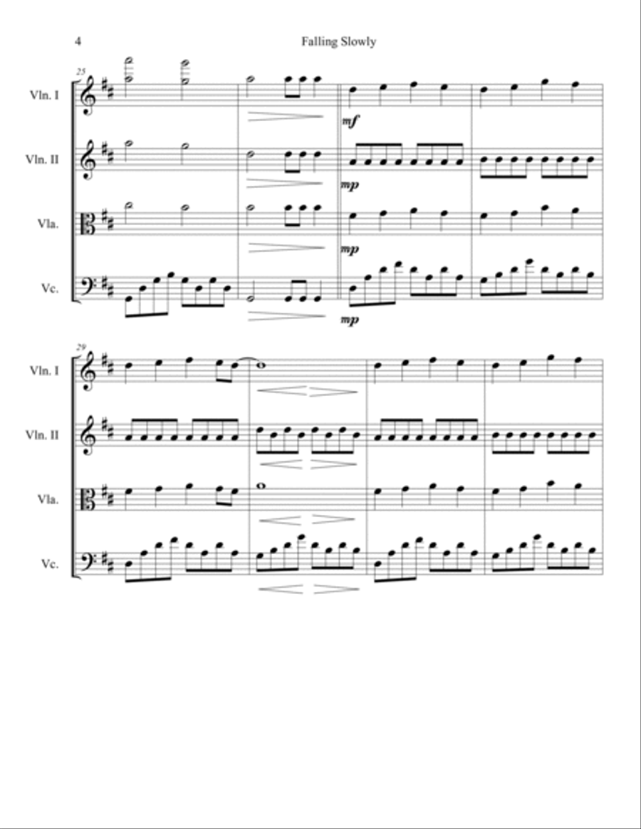 Te Prometo (falling Slowly) String Quartet scores gallery preview page 4
